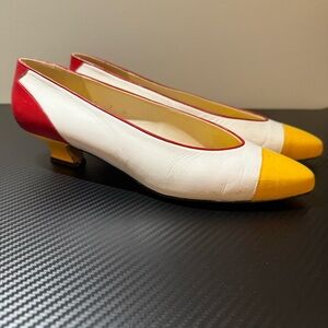 🟡 Vintage Liz Claiborne Colorblock Pumps | White Red Yellow | Size 7M